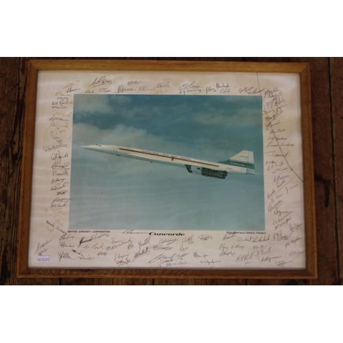 715 - A Rare Late 1960s Concorde Framed Picture/Print with over 100+ Original Signatures from the Design T... 