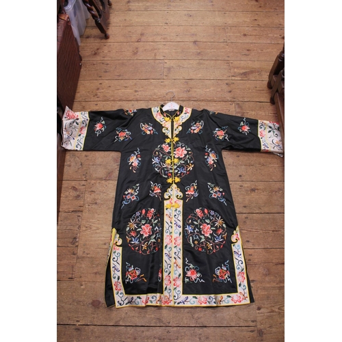 904 - A Chinese Silk embroidered Dress decorated with flowers by Esme. Size: Small.