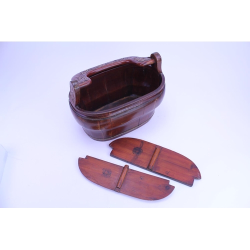 908 - A Chinese Carved Hardwood Food Basket with Carrying Handle.