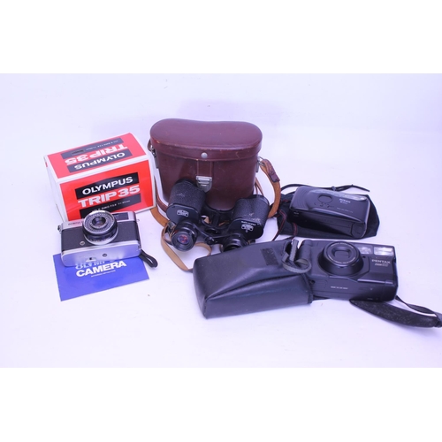 730 - Three Cameras to include an Olympus Trip35 in Original Box, a Pentax Zoom 90 with Instructions & Cas... 