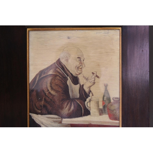 909 - A Japanese Silk Picture depicting an old Japanese Man smoking a Cigar contained in Original Frame. M... 