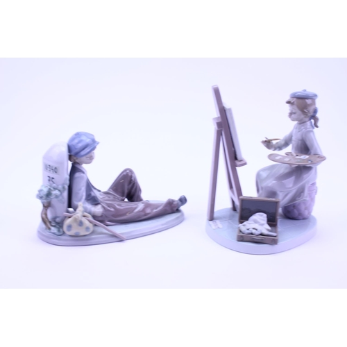 529 - 2 x LLADRO Figurines, one of a Girl Painting & the other of a Boy Relaxing. Numbers: 5363 + 5399.