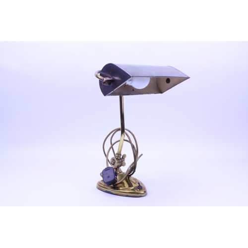 639 - An Antique Students Lamp in Brass with Swing Reflective Shade & Brass Switch.