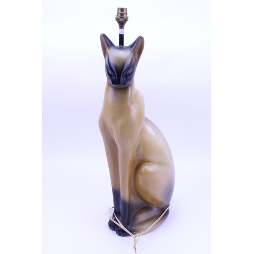 638 - A 1950s Plaster & Patinated Study of a Siamese Cat Table Lamp. Measuring: 60cms High.