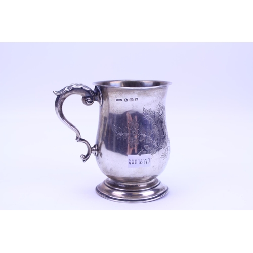 6 - A Silver & engraved Edwardian Georgian designed Mug with Flying Scroll Handle. Weighing: 151 grams.