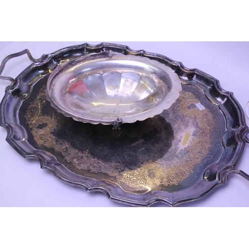 473 - A Silver Plated Tea Tray, Basket and vase, Silver plated tray.