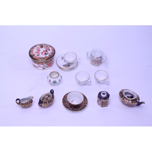 564 - A Collection of Derby Miniature Tea China including Sugar, Cream, Cup, Saucer, Tea Cannister, No: 62... 