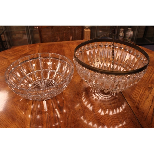 628 - A 1920s Design Bag Shaped Crystal Teared Ceiling Light along with a Cut Glass Punch Bowl.