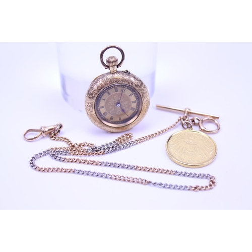 123 - A Small 18ct Gold Pocket Watch with an 18ct Gold Bi-Metal Albert Chain & a 1900 