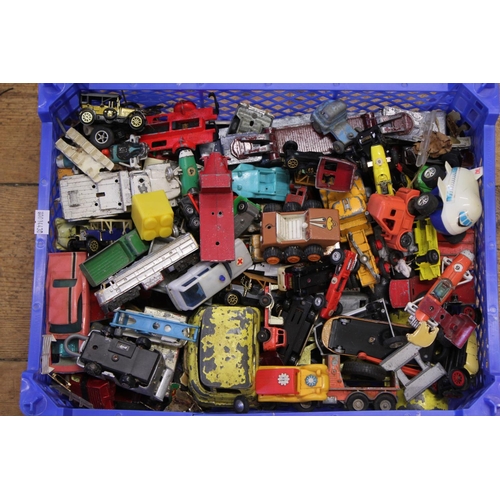 96 - A Tray of 60+ Play Worn 1950s/1960s models to include Spot-On, Matchbox, Corgi, etc.