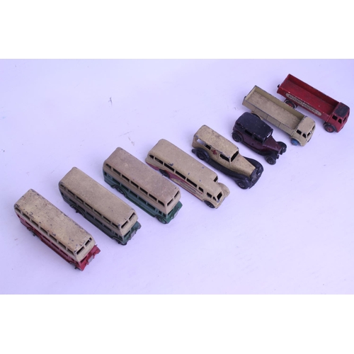 75 - A Collection of 8 x 1940s/1950s Dinky Toys to include 4 x Buses, Ambulance, Taxi, 2 x Forward Contro... 