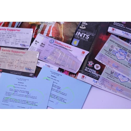 556 - A Southampton Football Club quantity of Home Programmes, Several Seasons & Tickets along with a Flag... 