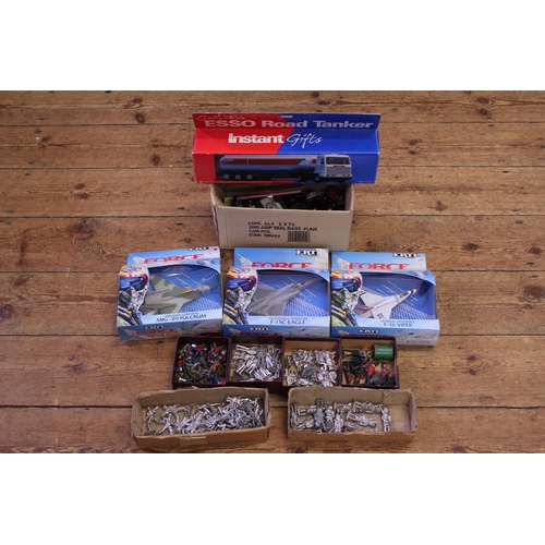 123 - A Large Tub of models to include 3 x Boxed Ertl Jet Fighters, a Esso Road Tanker, Unboxed Lledo mode... 