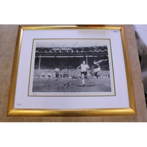 573 - A Scarce Signed Picture of Geoff Hurst Scoring the Winning Goal in the 1966 World Cup Final to make ... 