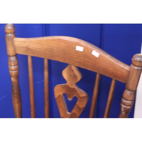 637 - A Set of Three Stained Beech Kitchen Chairs with Splat Backs & Turned Legs.