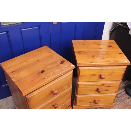 640 - A Pair of Pine Three Drawers Bedside Cabinets. Measuring: 50cms across x 48cms deep x 72cms.