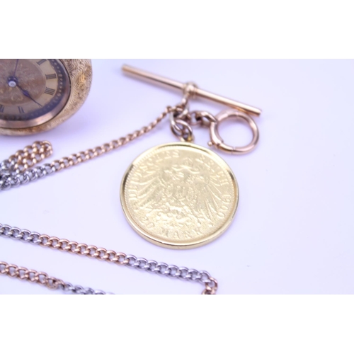 328 - A Small 18ct Gold Pocket Watch with an 18ct Gold Bi-Metal Albert Chain & a 1900 