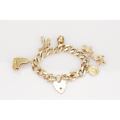 238 - A 9ct Gold Charm Set Bracelet mounted with Six Charms. Weighing: 67.5 grams.