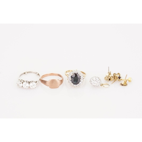 228 - A 9ct Gold Ring, a 9ct Rose Gold Ring & a Three Stone Ring, etc.