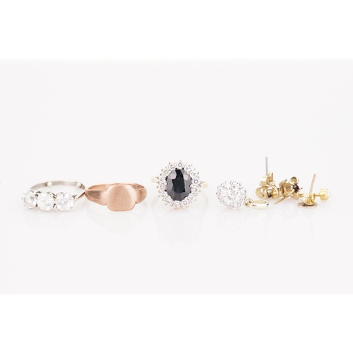 228 - A 9ct Gold Ring, a 9ct Rose Gold Ring & a Three Stone Ring, etc.