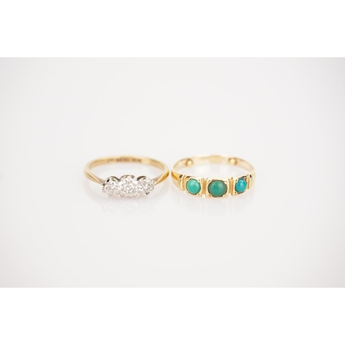 229 - A Platinum & 9ct Gold Chip Set Ring along with a Turquoise Dress Ring.