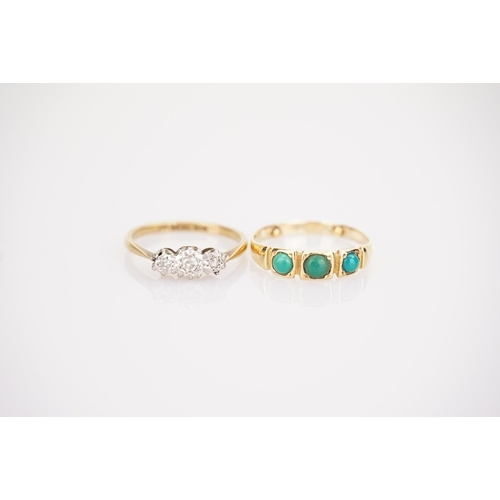 229 - A Platinum & 9ct Gold Chip Set Ring along with a Turquoise Dress Ring.