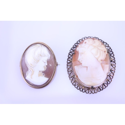 252 - A 9ct Gold cameo of a young lady along with one other larger cameo. Size of small cameo approx. 3.5c... 