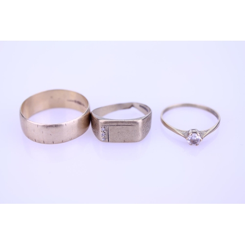 254 - Three 9ct Gold Rings, one set with paste. Total weight approximately 6.8g.