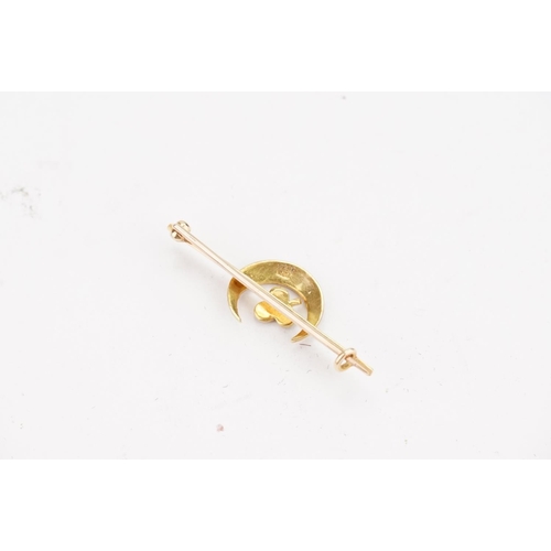 216 - A 15ct Gold Crescent Moon and Three Leaf Clover brooch set with pearls in Original Box. Weight appro... 