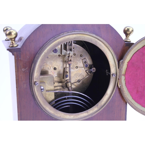 651 - An Edwardian Satinwood inlaid & Shell inlaid Bracket Clock with enamelled dial & Roman Numerals with... 