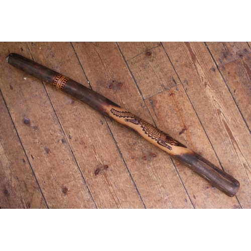 482 - A Didgeridoo with an engraved decoration of a Crocodile inscribed by the Dharlig Tribe. Measuring: 9... 