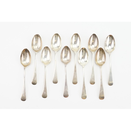 71 - A Set of 10 old English tea spoons. Sheffield Y. Total weight: 215 grams.