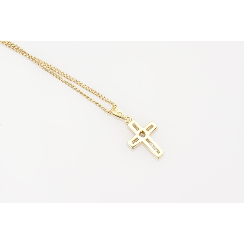 69 - A Ladies 9ct Gold Diamond Set Cross Pendant hung on a Chain. Total weight: 5.6 grams.