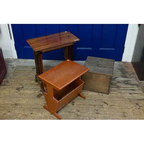 375 - A Nest of Three Coffee Tables, a 1960s Teak Magazine Rack & a Wooden Box.