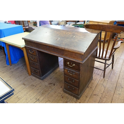 393 - A Victorian Lift-Up Top Rent Desk resting on a Four Drawers Twin Pedestal Base. Measuring: 123cms ac... 