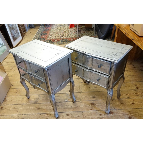 398 - A Pair of Silvered Florentine designed Two Drawers Bedside Tables. Measuring: 60cms across x 38cms d... 