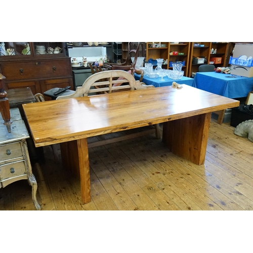 399 - A Chestnut Dining Room Table resting on Twin Supports. Measuring: 210cms long x 90cms across x 77cms... 