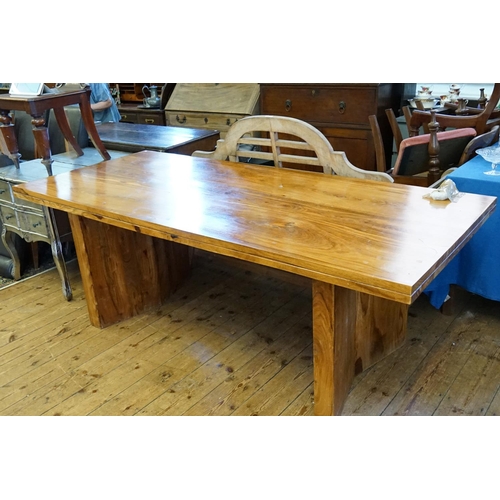 399 - A Chestnut Dining Room Table resting on Twin Supports. Measuring: 210cms long x 90cms across x 77cms... 