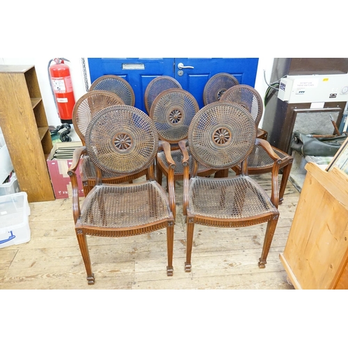 407 - A Set of 8 Adams Design Victorian Dining Chairs & Elbow Chairs with Bergere & Carved Panel Centre re... 