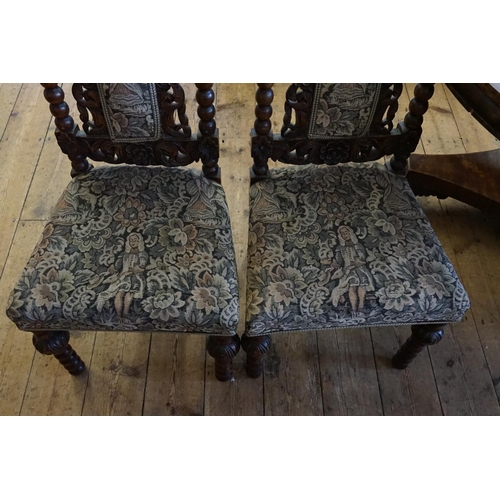 512 - A Pair of Charles II design Bobbin Twist Cupid & Crown Dining Chairs resting on Bobbin & Gadrooned B... 