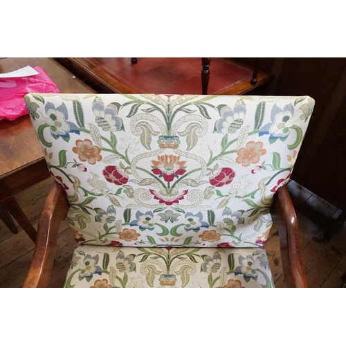 539 - A Walnut Framed Cromwellian Style Delegation Arm Chair with a Tapestry workback & seat on turned sup... 