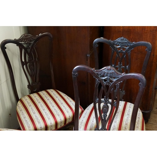 559 - A Set of Four Pierced Back & Floral Carved Drawing Room Chairs resting on shaped legs.