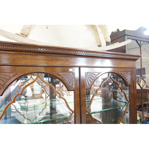 568 - An Edwardian Mahogany Design China Display Cabinet decorated with a Greek Key Cornice, Bat Wing Flut... 