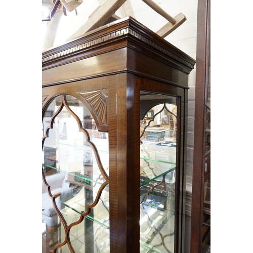 568 - An Edwardian Mahogany Design China Display Cabinet decorated with a Greek Key Cornice, Bat Wing Flut... 