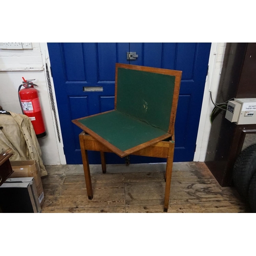 576 - A Georgian design Fold Over Top Card Table with Green inlay resting on square legs fitted with a Dra... 