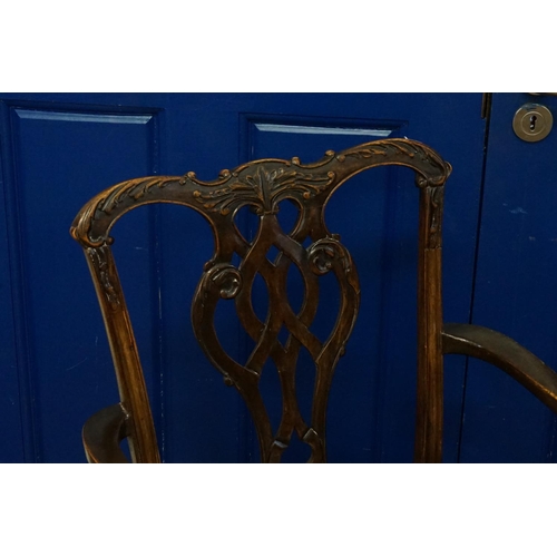 581 - A Georgian Mahogany Dining Chair with Scroll Pierced Back with later added arms & Reeded Legs along ... 