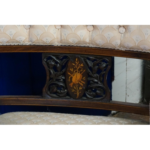 582 - The residue of a Late 19th Century Satinwood inlaid Drawing Room Suite consisting of a Ladies & Gent... 