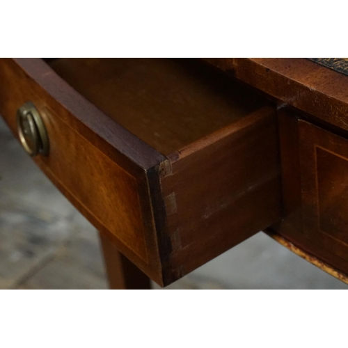 594 - A Reproduction Cheriton writing desk fitted with two cupboards, inset leather top, resting on square... 