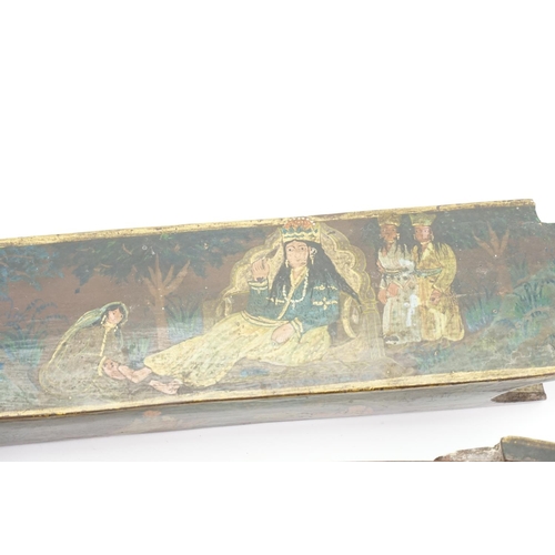 426 - A Qatar Lacquered Pen Case decorated with a Seated Young Figure & two Chinese Cloisonne enamelled Ch... 