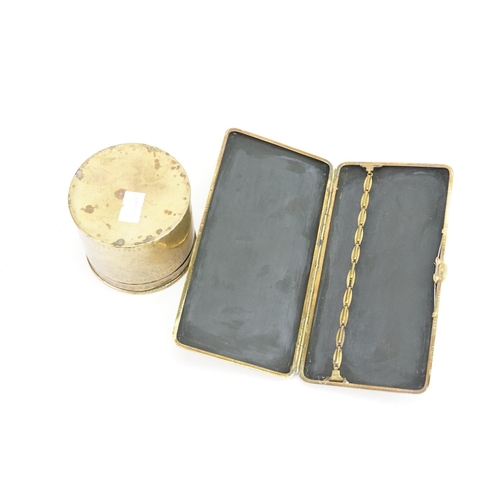 429 - A Japanese Gold & Black enamelled Cigarette Case along with a Brass Chinese Ancestors Box.